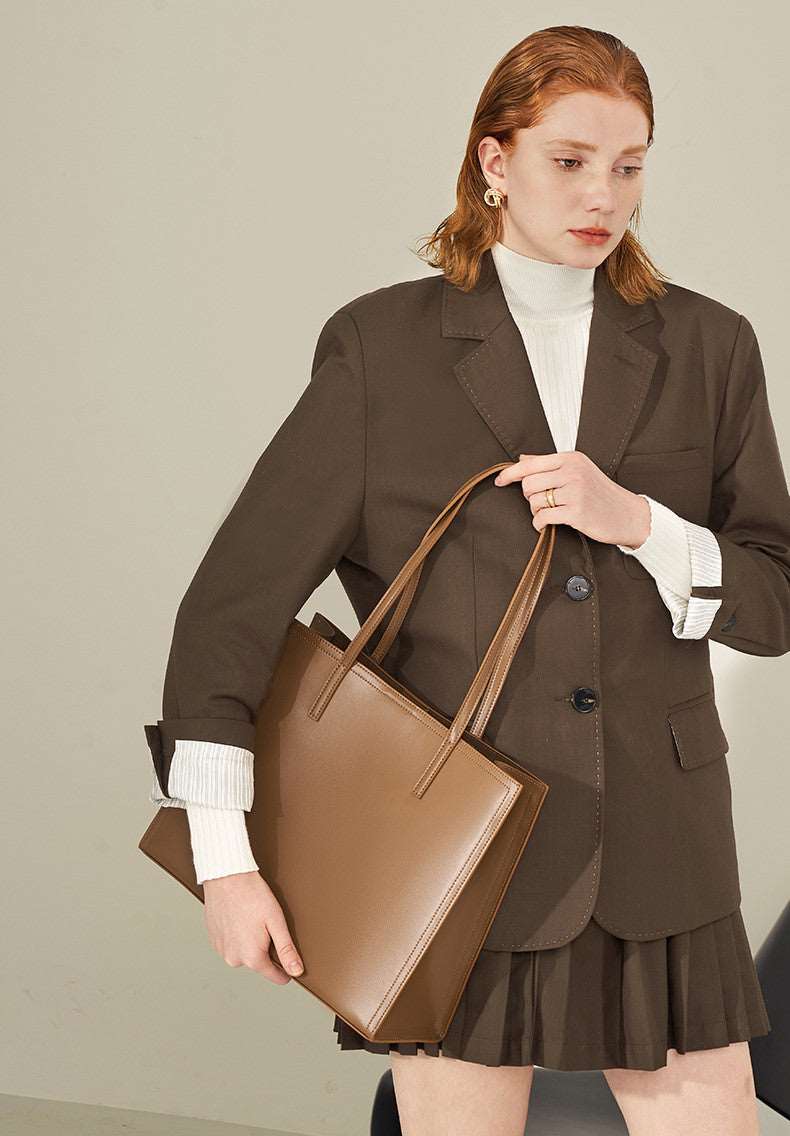 High-Capacity Genuine Leather Women's Work Tote Bag with Stylish Design woyaza