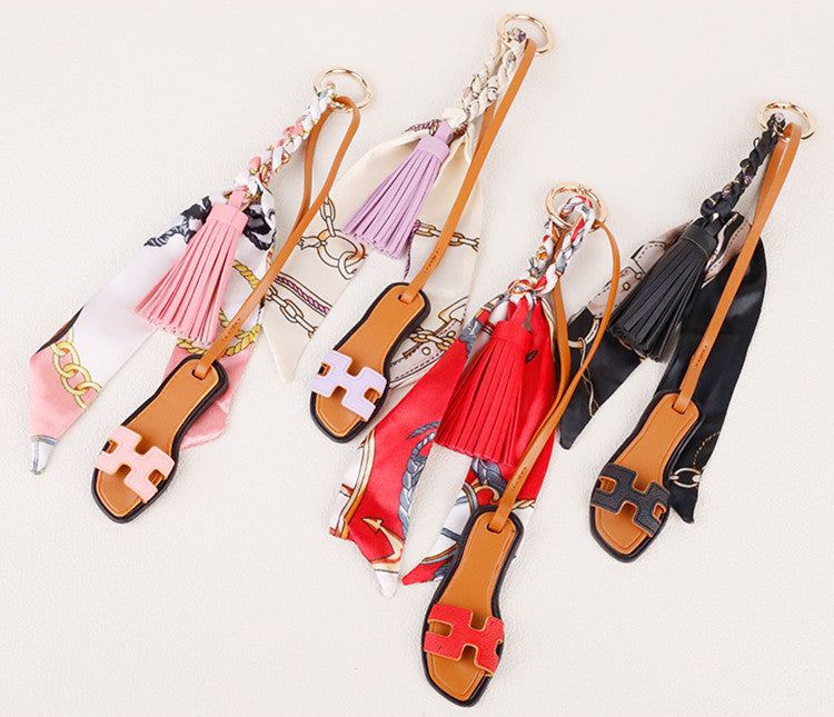 Leather slipper charm for purse and handbag handles