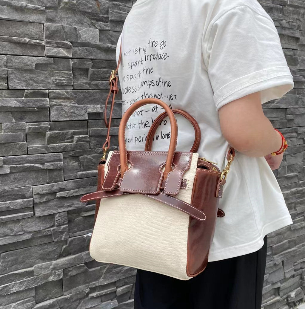 Retro Leather Canvas Shoulder Bag