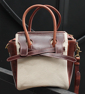 Spacious Classic Leather and Canvas Tote ideal for Shopping and Errands