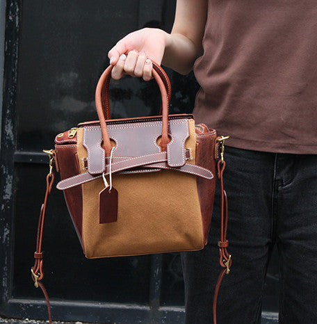 Customizable Retro Leather and Canvas Shoulder Bag Designs