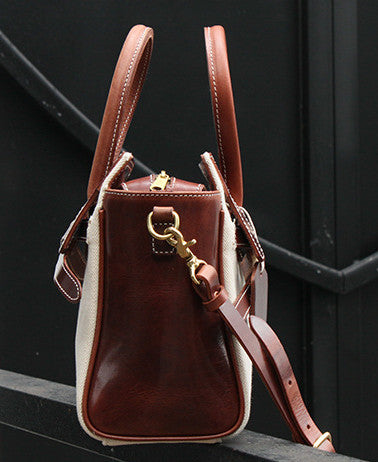 Stylish Women's Leather and Canvas Satchel perfect for Office and Casual Outings