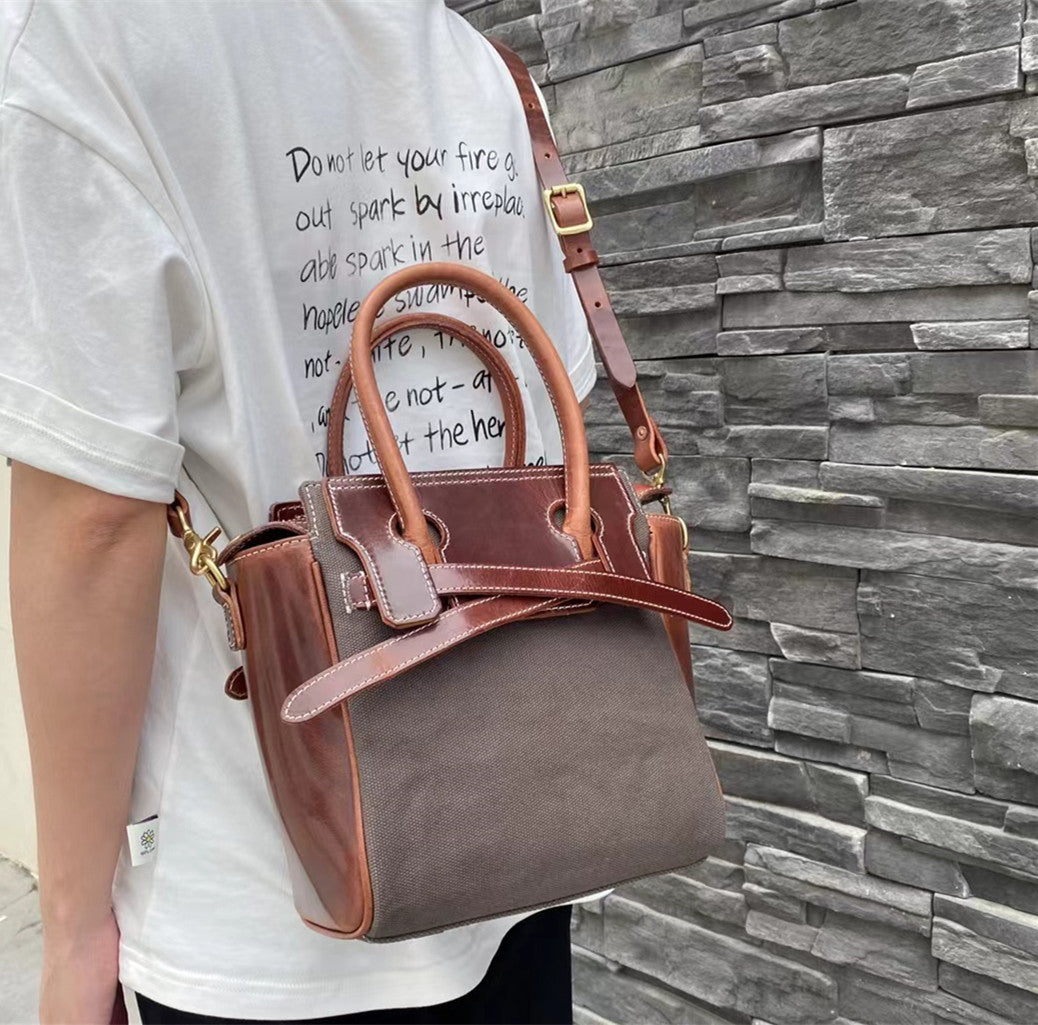 Timeless Retro Leather and Canvas Shoulder Bag for Work and Travel