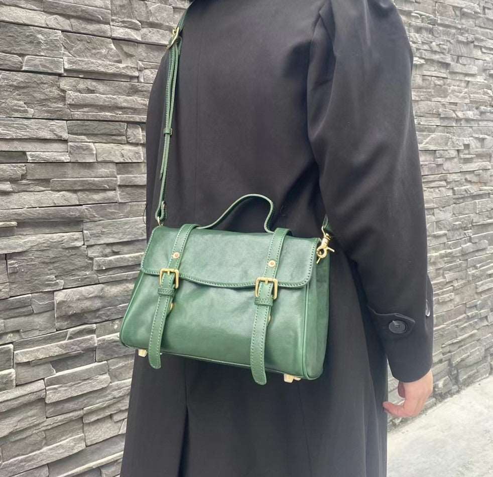 Classic Leather Satchel Crossbody Bag