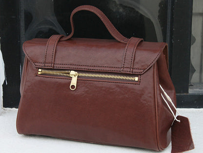 Stylish Classic Leather Satchel Crossbody Bag with Detachable Long Strap