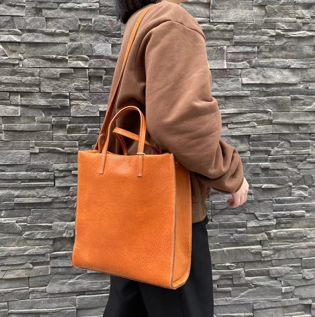 Classic Leather Tote Handbag with Removable Strap