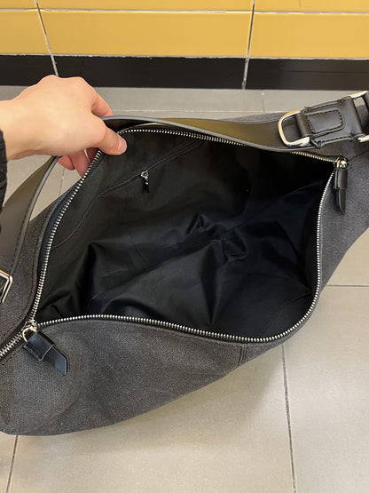 Modern canvas crescent bag for shopping trips and coffee runs