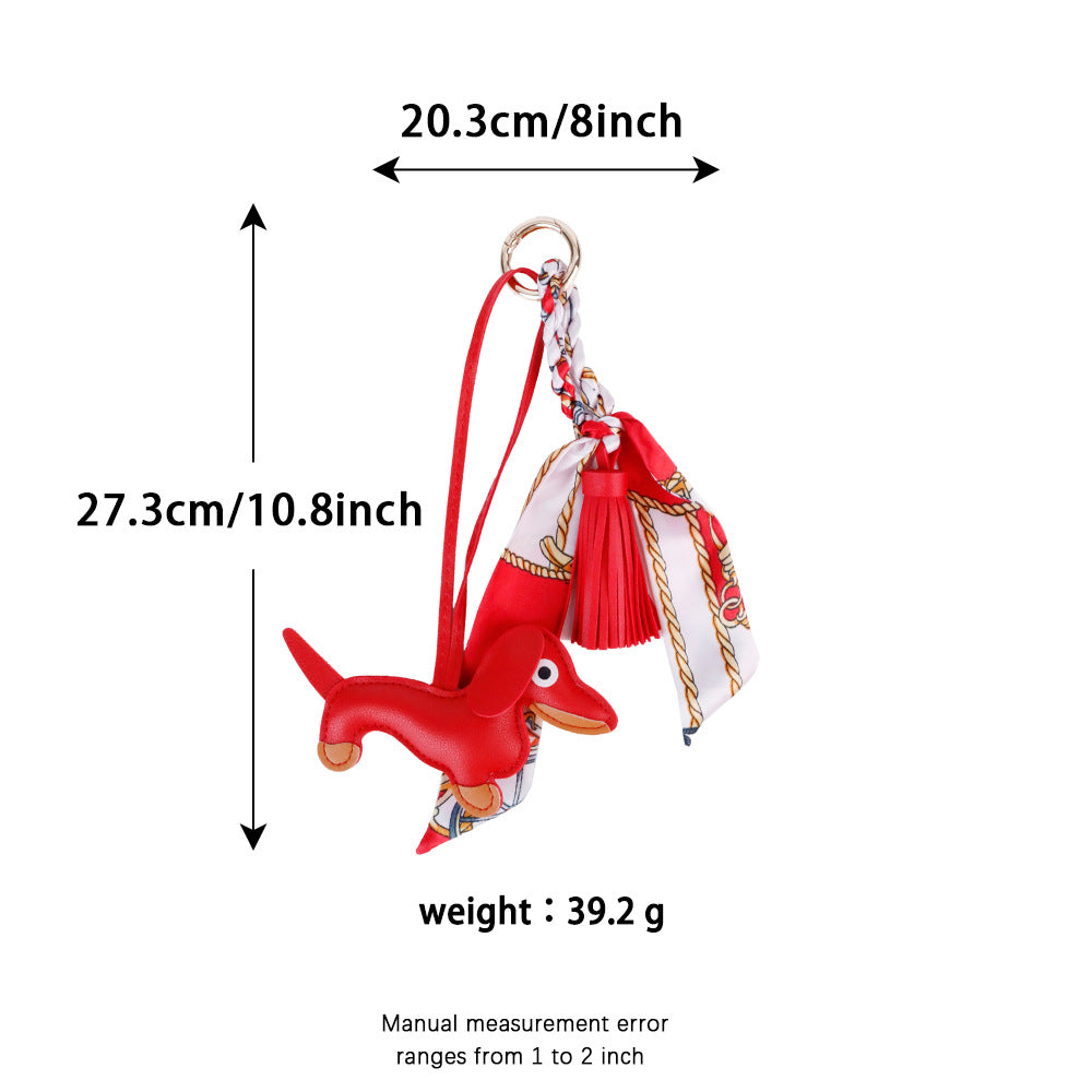 Premium leather sausage dog charm with durable metal keyring hardware