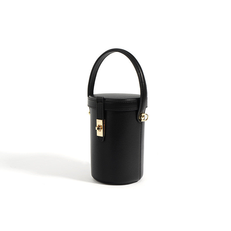 Sophisticated Women's Genuine Leather Mini Round Barrel Bucket Bag Crossbodywoyaza