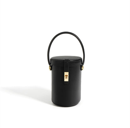 Fashionable Ladies' Soft Leather Circular Barrel Mini Bucket Bag Crossbodywoyaza