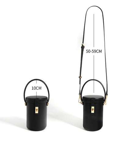 Sleek Genuine Leather Mini Round Tube Bucket Bag Crossbody Shoulder Pursewoyaza