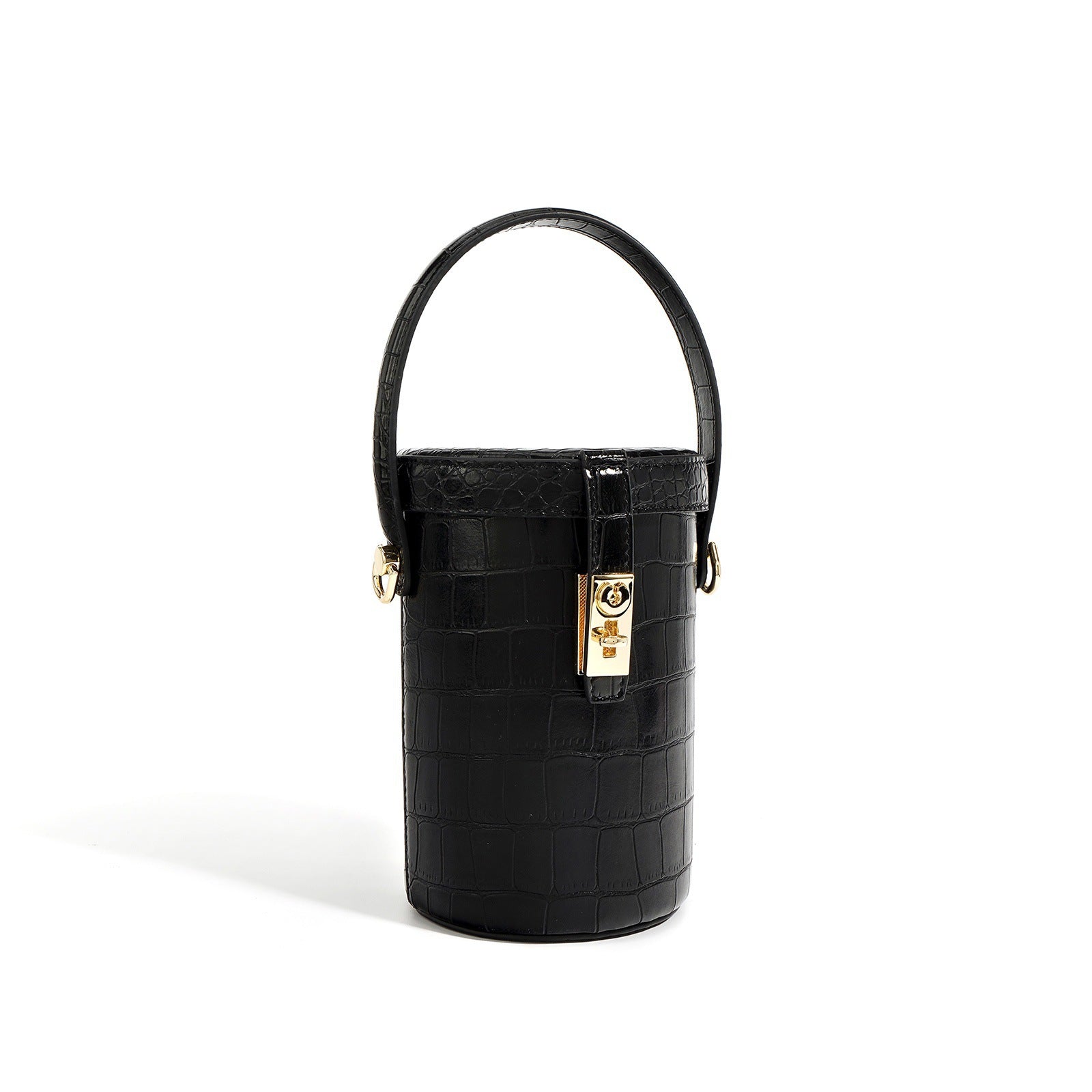 Exquisite Ladies' Soft Leather Round Tube Mini Bucket Bag Crossbodywoyaza