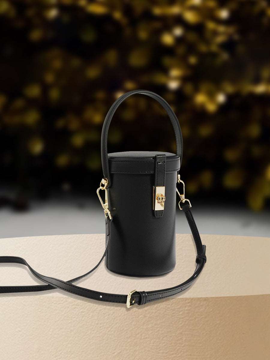 Stylish Ladies Round Barrel Mini Bucket Bag Crossbody Purse Soft Leatherwoyaza