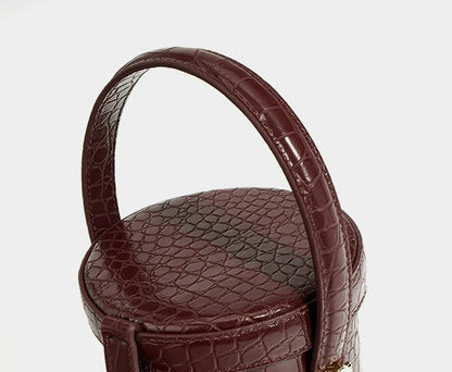 Elegant Women's Genuine Leather Round Barrel Mini Bucket Bag Crossbodywoyaza