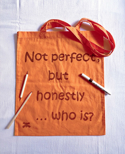 handmade orange tote with personalized lettering