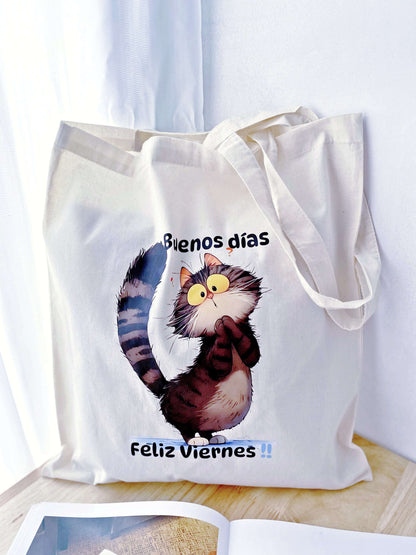 Lightweight gift for grandma: An easy-to-carry cloth tote with a nostalgic cat illustration that feels gentle on shoulders.