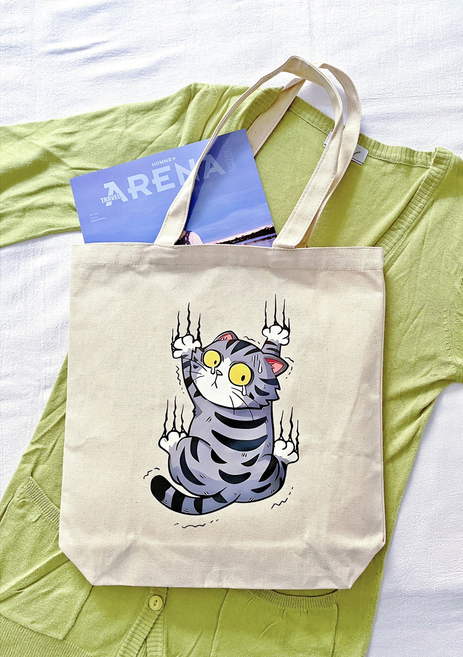 Durable eco-friendly fabric bag for a quiet morning commute or a weekend visit to the local farmers market.