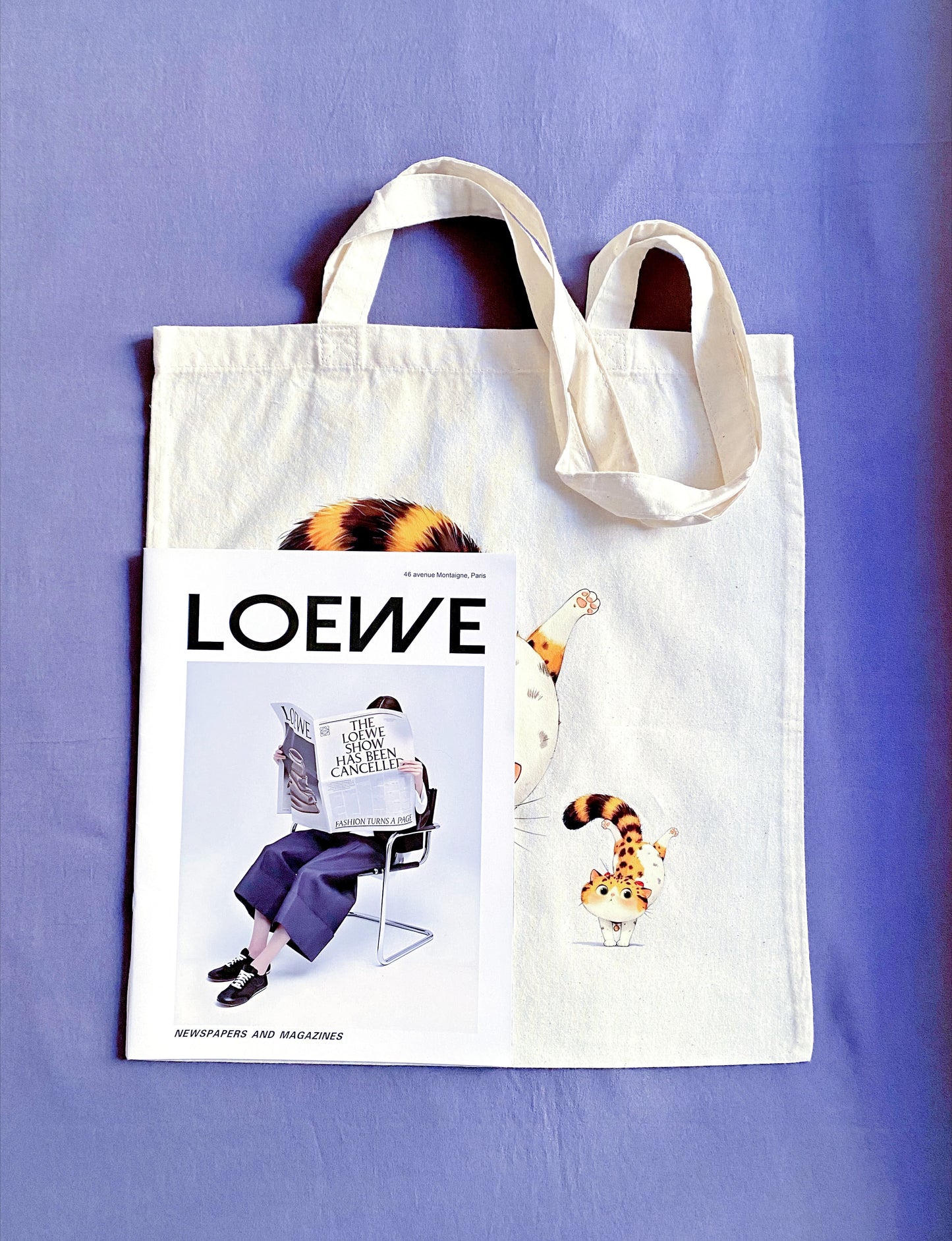 Gift something unique—this tote bag with a hand-printed orange cat design makes a thoughtful and eco-friendly present for any occasion.