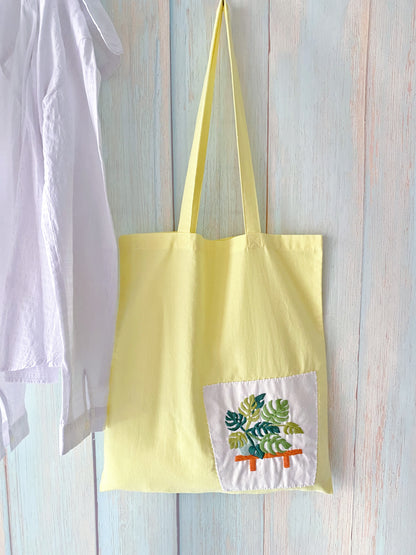 Cotton tote with hand embroidery for a newly engaged couple
