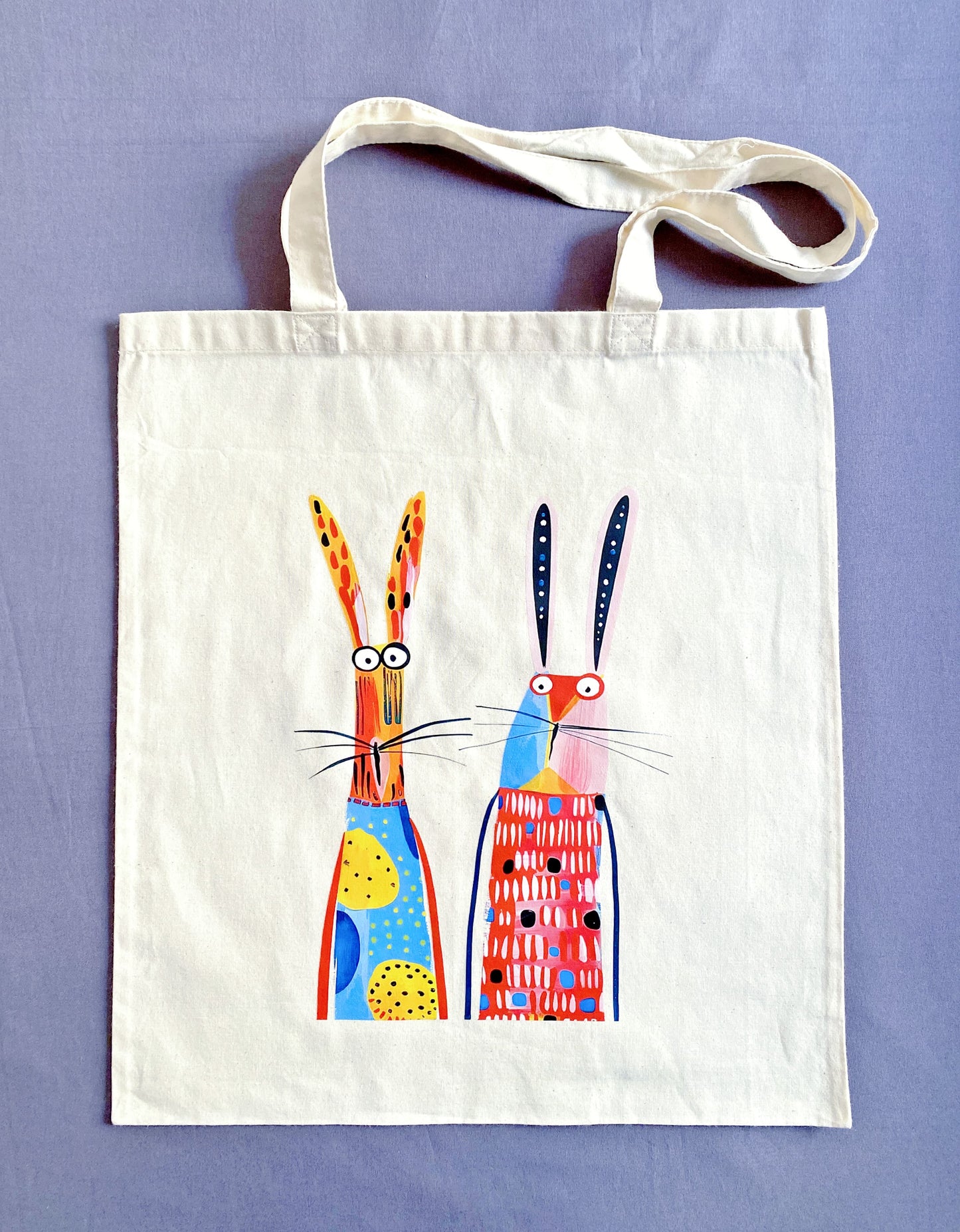 lightweight eco cotton shopping tote with minimalist bunny artwork
