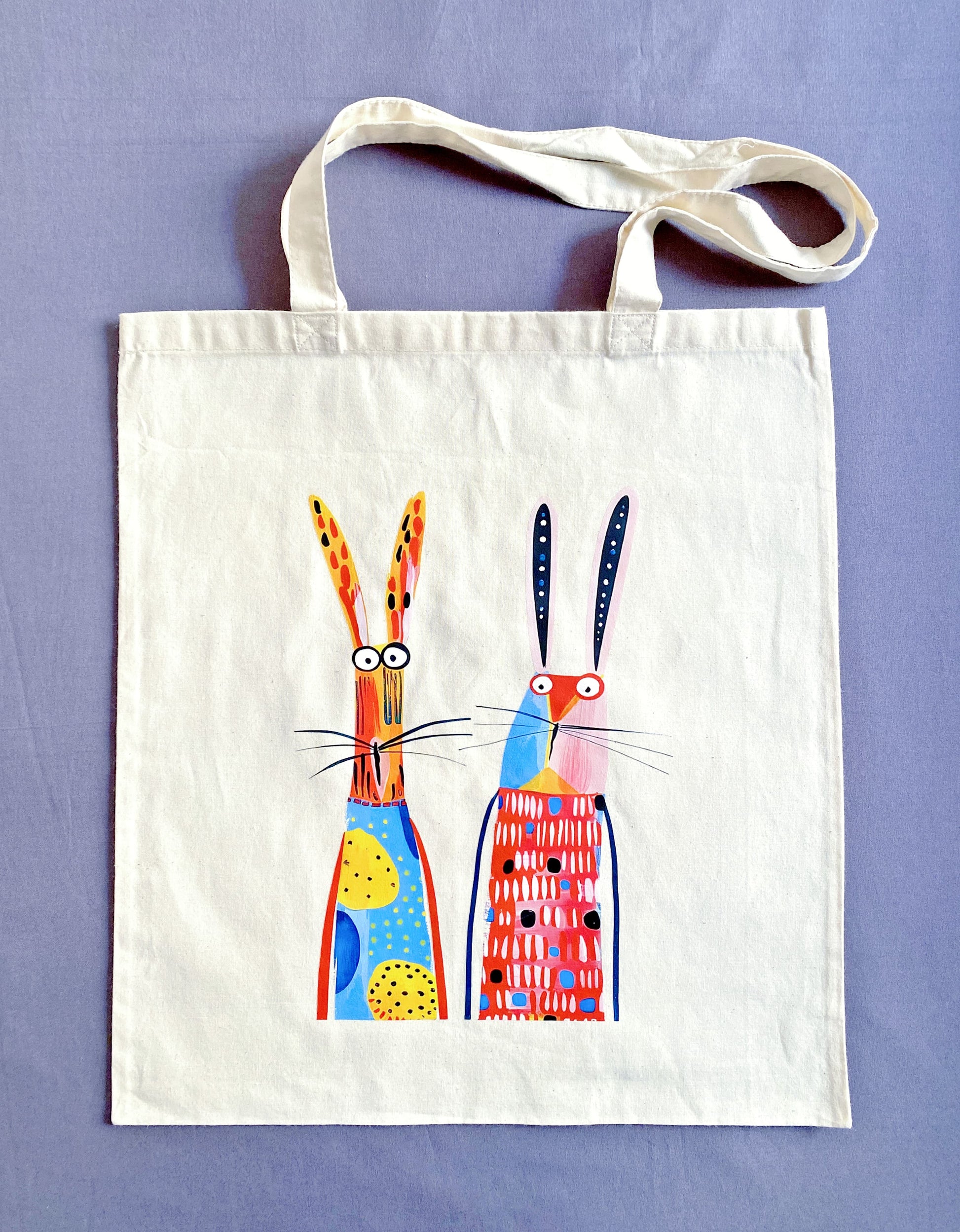lightweight eco cotton shopping tote with minimalist bunny artwork