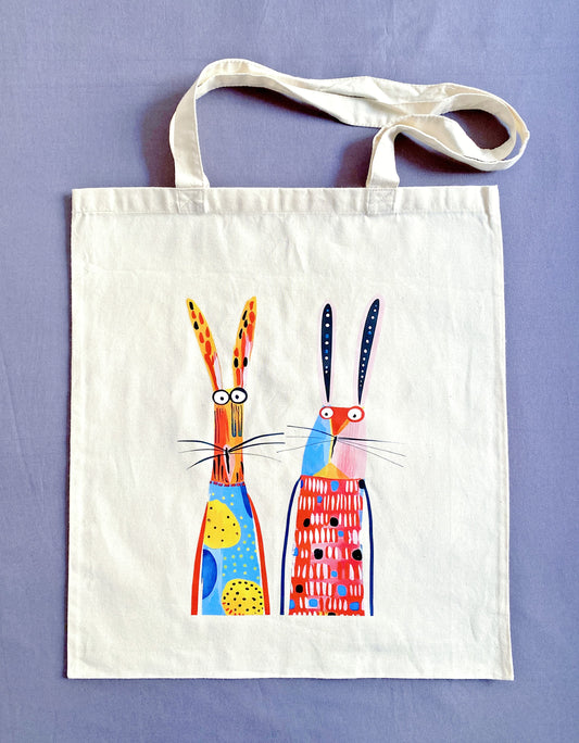 lightweight eco cotton shopping tote with minimalist bunny artwork