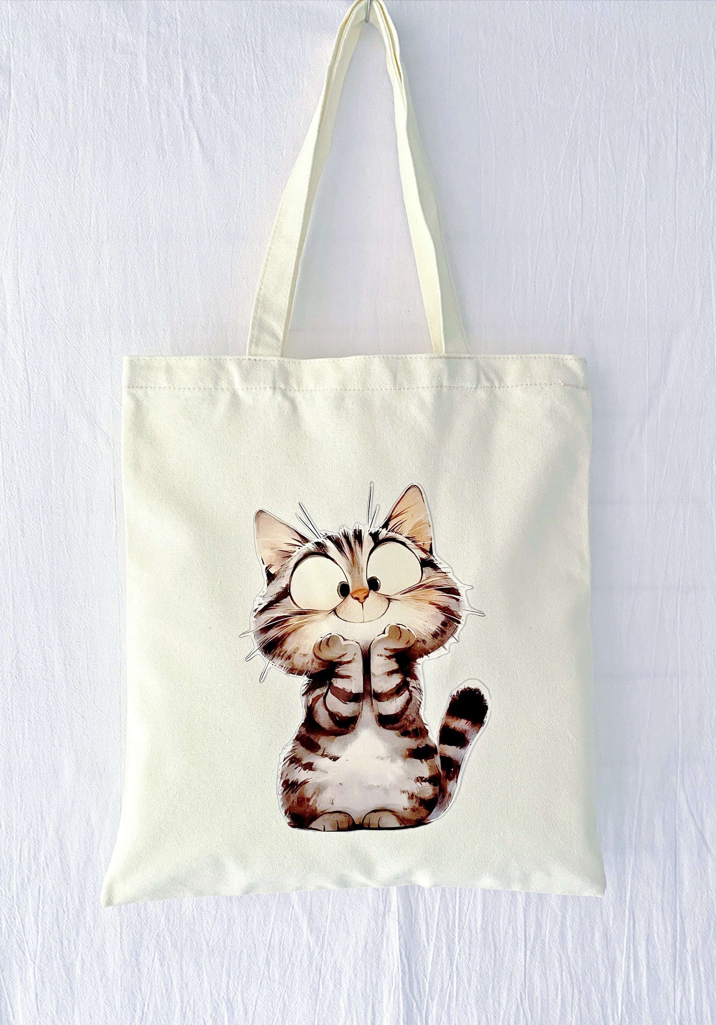 Eco-friendly canvas tote bag with cute kitty print