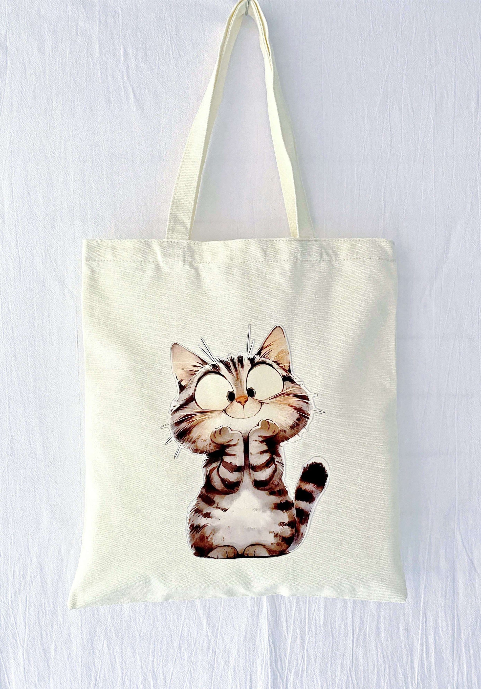 Eco-friendly canvas tote bag with cute kitty print