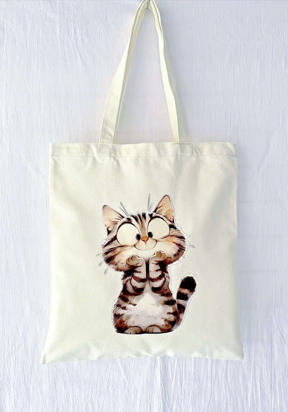 Eco-friendly canvas tote bag with cute kitty print
