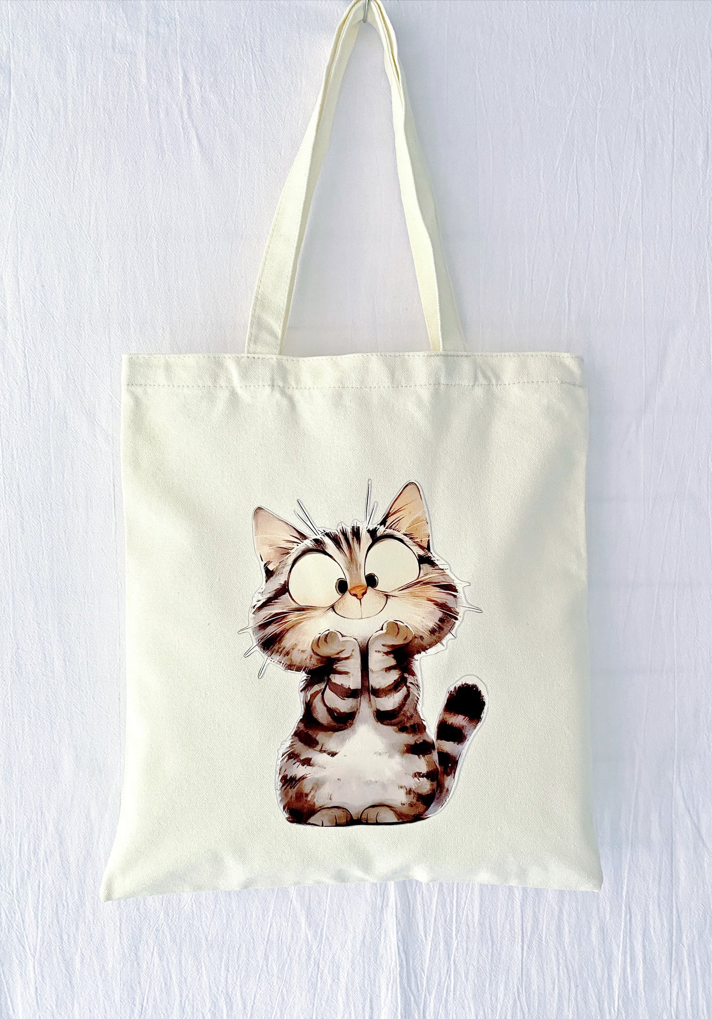 Eco-friendly canvas tote bag with cute kitty print