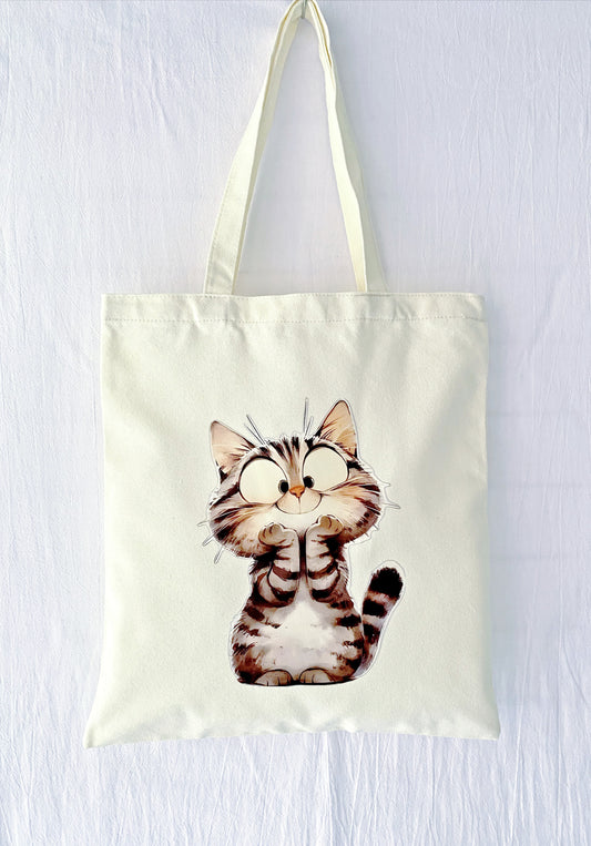 Eco-friendly canvas tote bag with cute kitty print