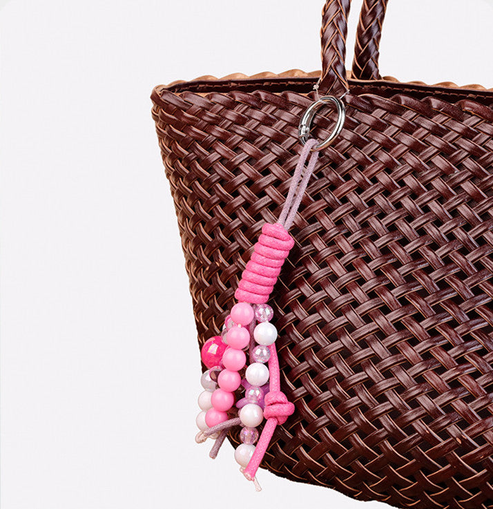 Small handmade bag charm with natural stone and wood beads