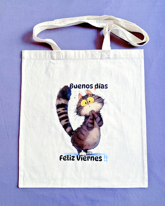 Birthday gift for cat moms: Hand-printed cotton tote bag that adds a warm, personal touch to any present.