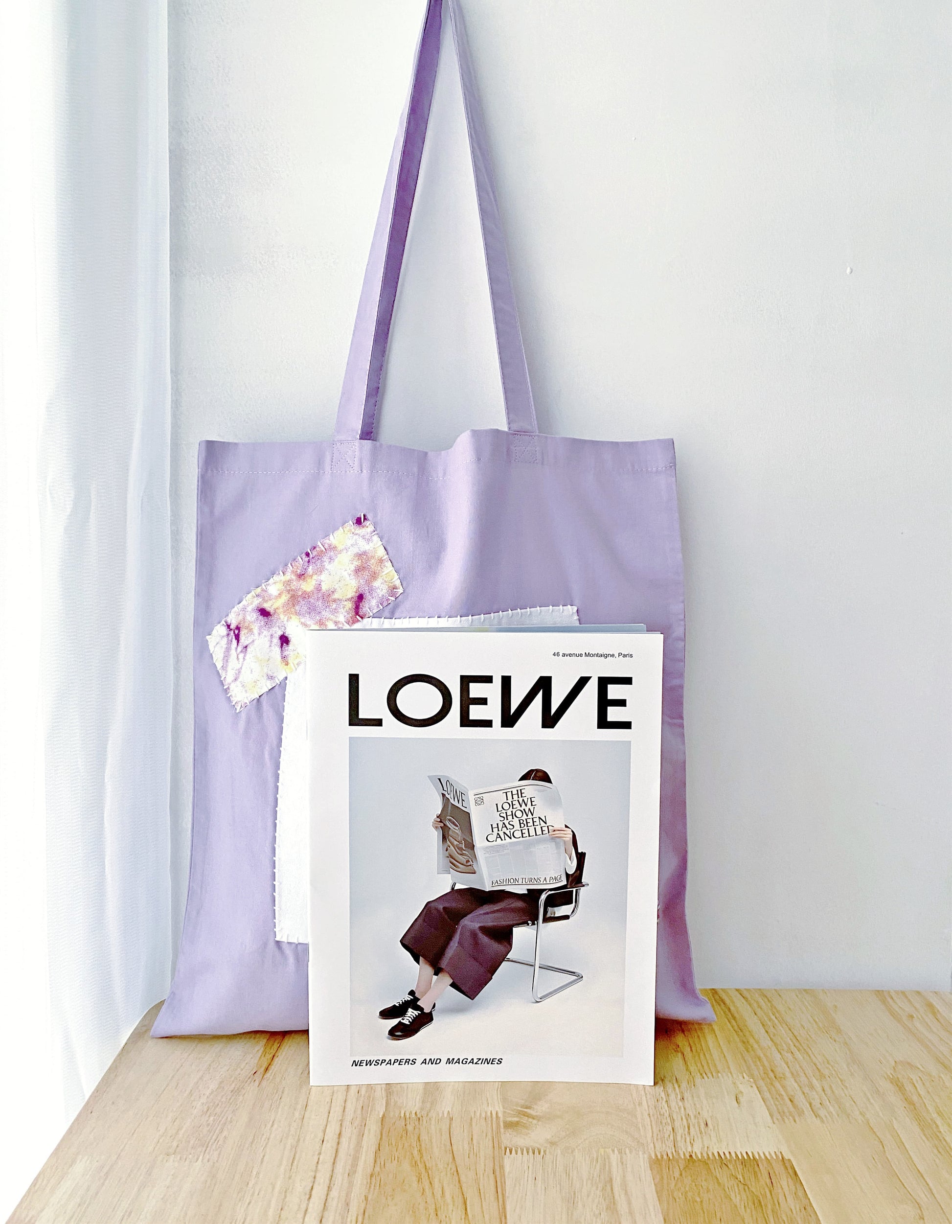 Purple cotton bag with a beautiful, custom embroidery motif