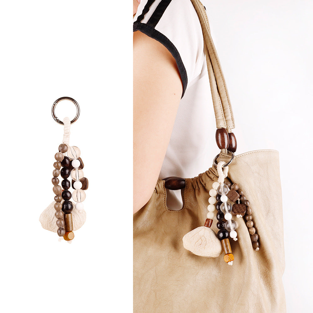 Simple natural bead accessory for tote bags and purses