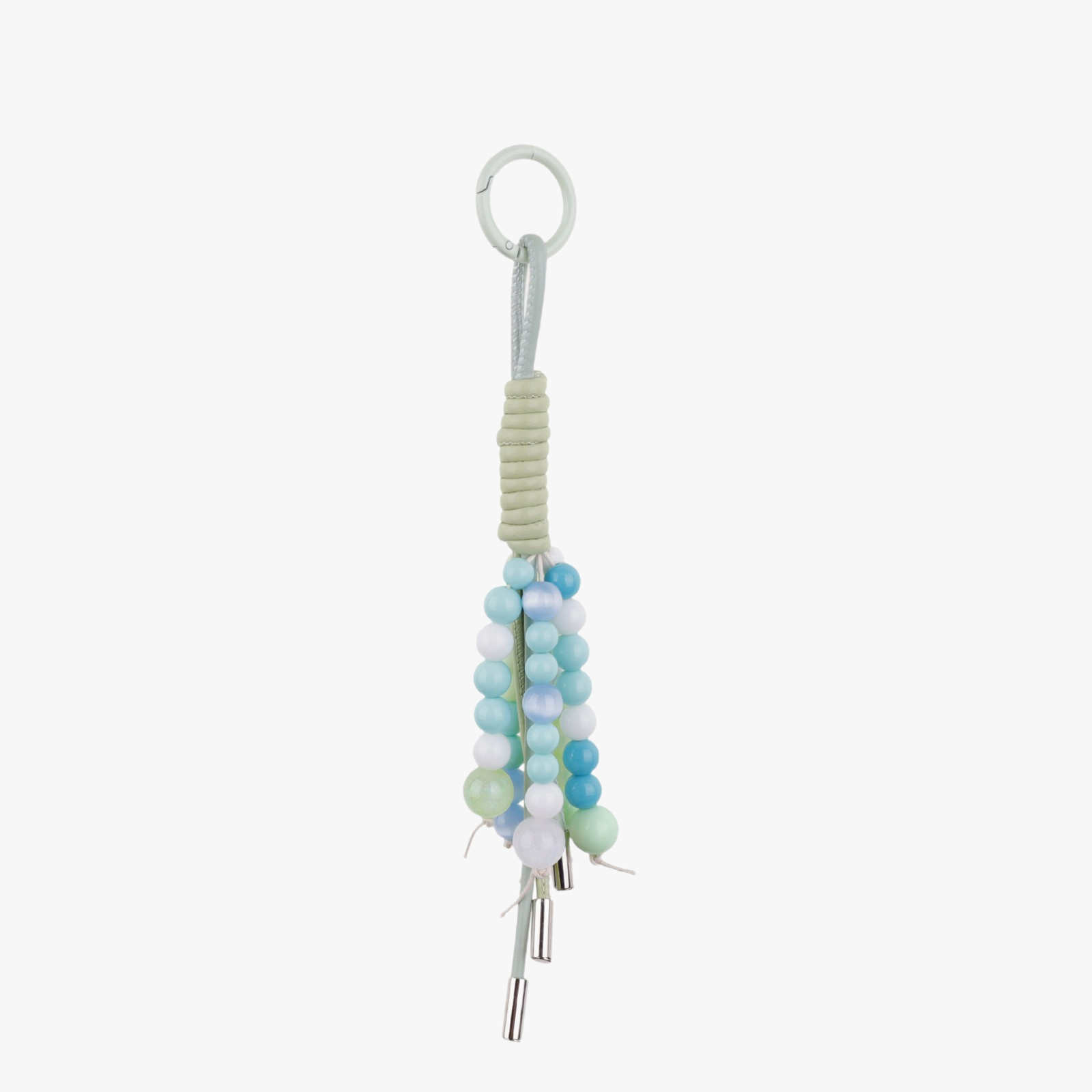 Forest green natural stone bag charm with braided tassels