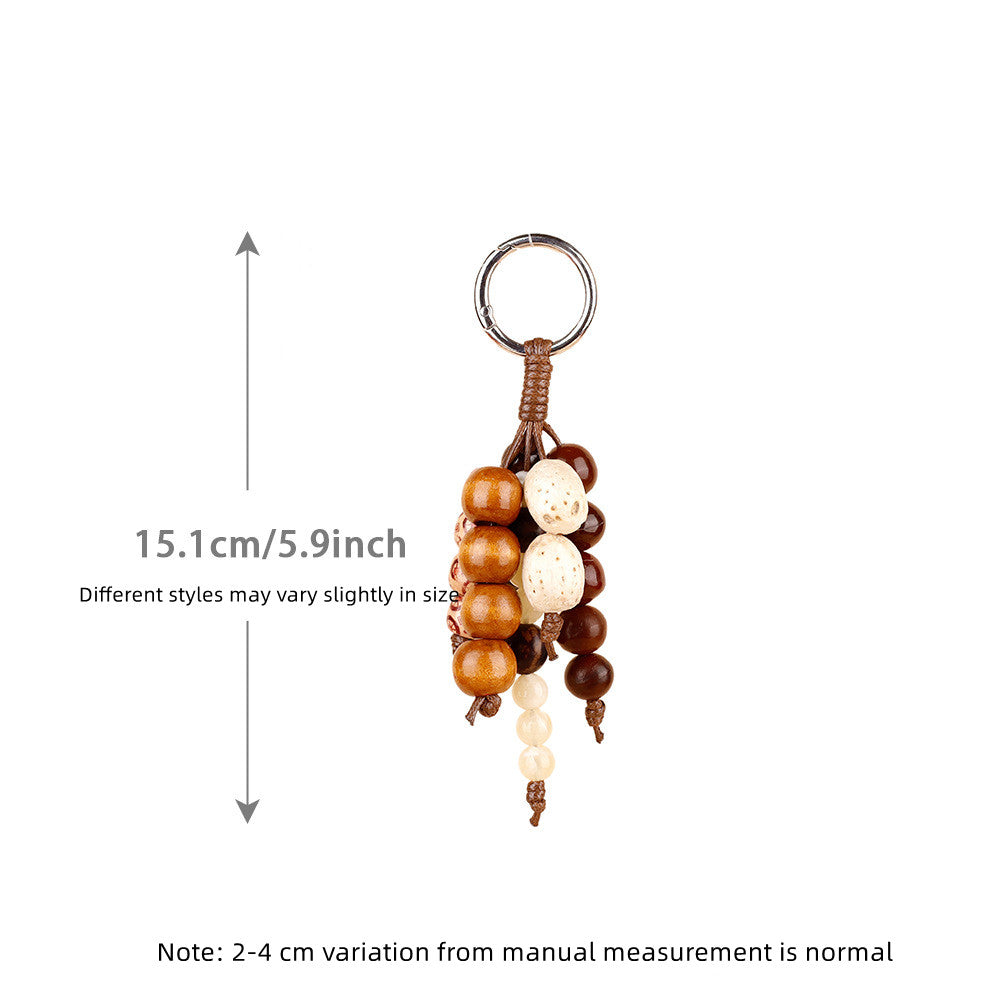 Bohemian bag decoration with wood and stone beads