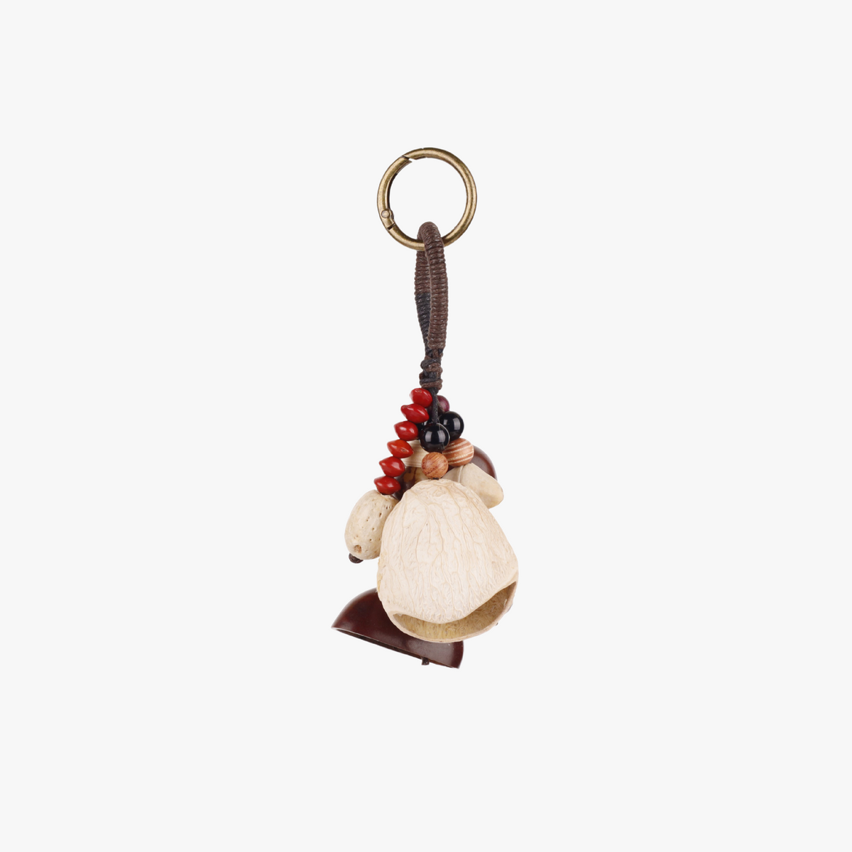 Fruit shell and wood bead bag hanging charm