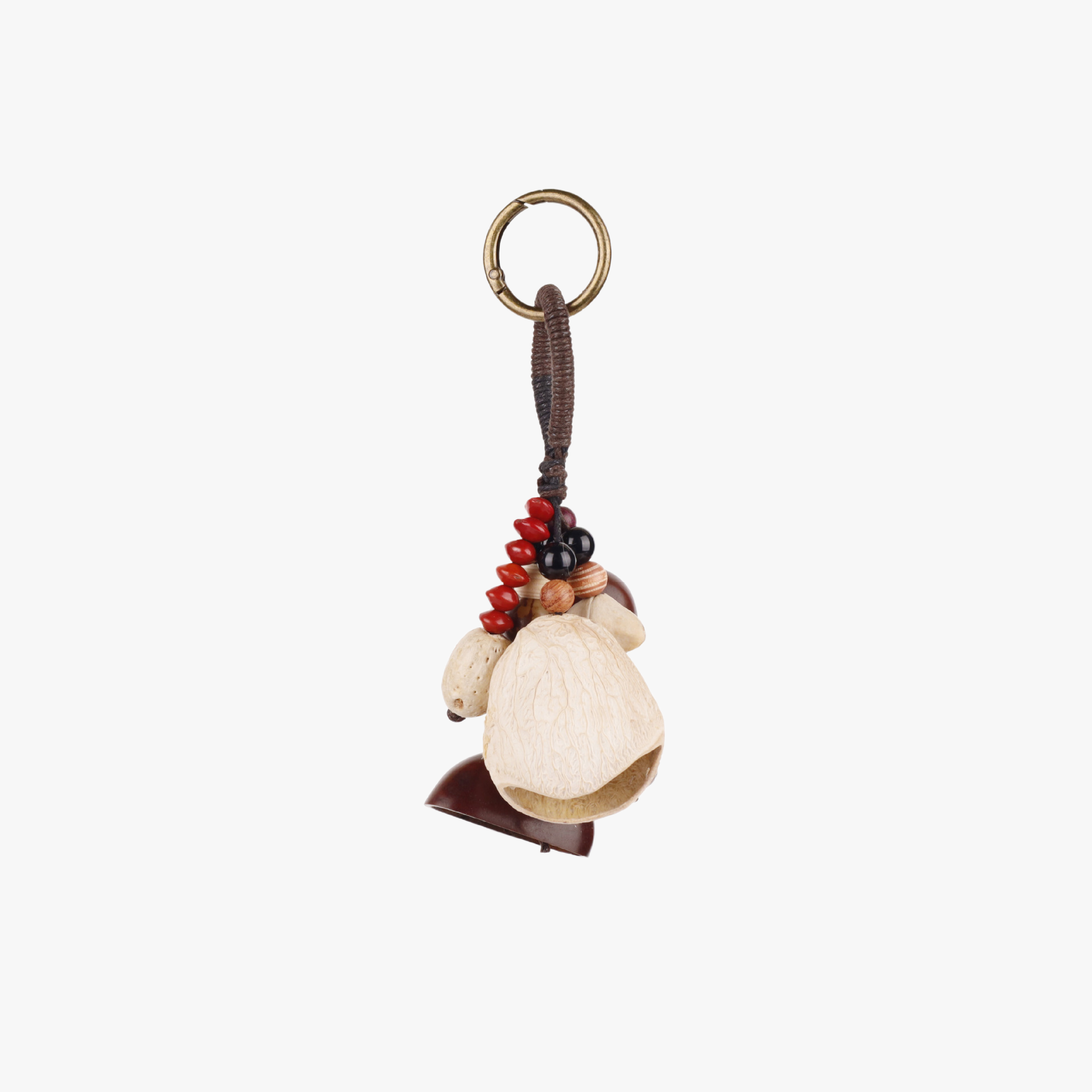 Fruit shell and wood bead bag hanging charm