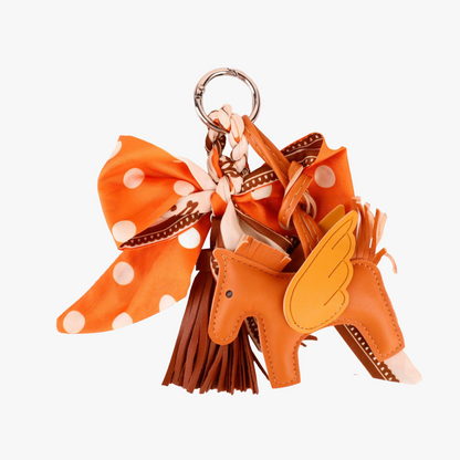 Handmade orange scarf bow tassel bag charm for handbags