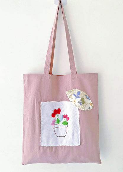 Natural Cotton Tote with Floral Needlework