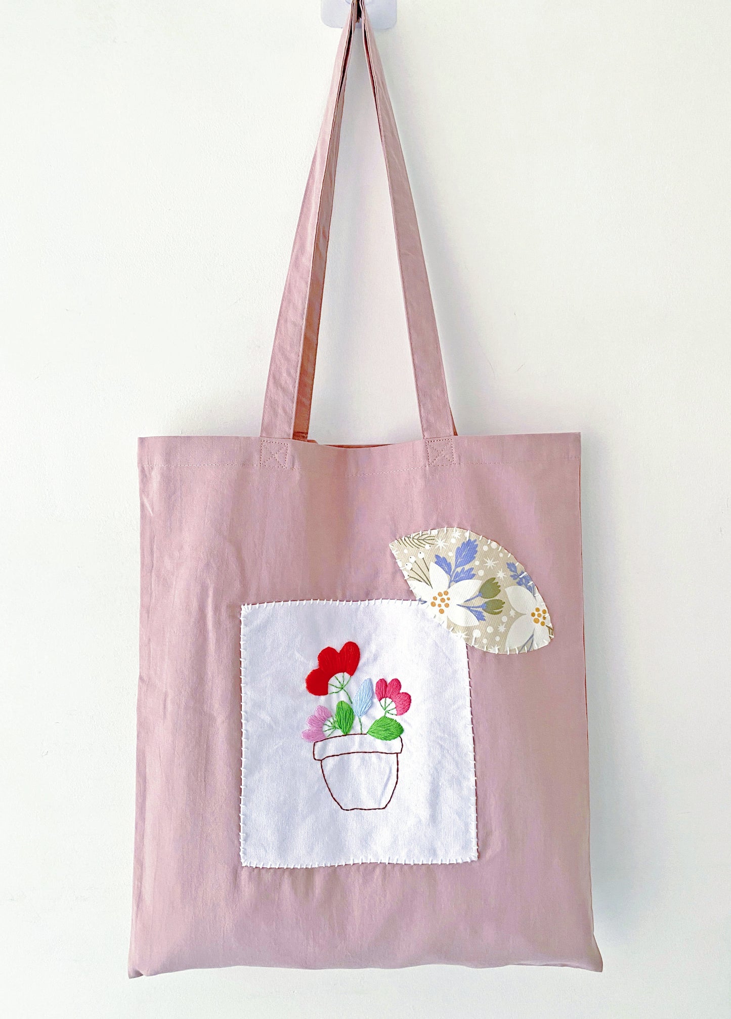 Natural Cotton Tote with Floral Needlework