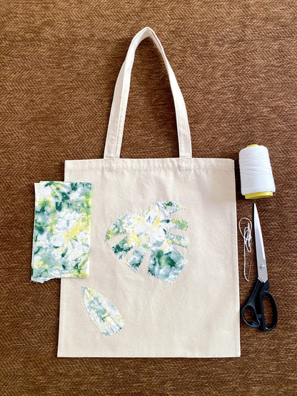 Casual canvas shoulder tote with original fabric patchwork