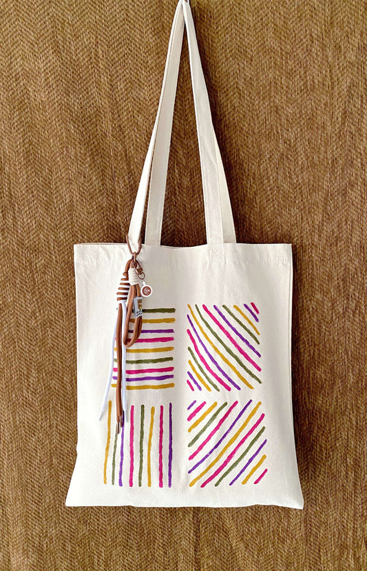 oversized cotton canvas bag used during a quiet grocery run