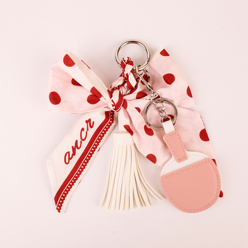 Pink bow keyring with scarf detail for a small handmade gift