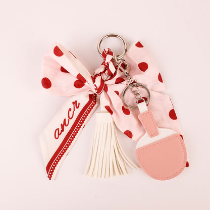 Pink bow keyring with scarf detail for a small handmade gift