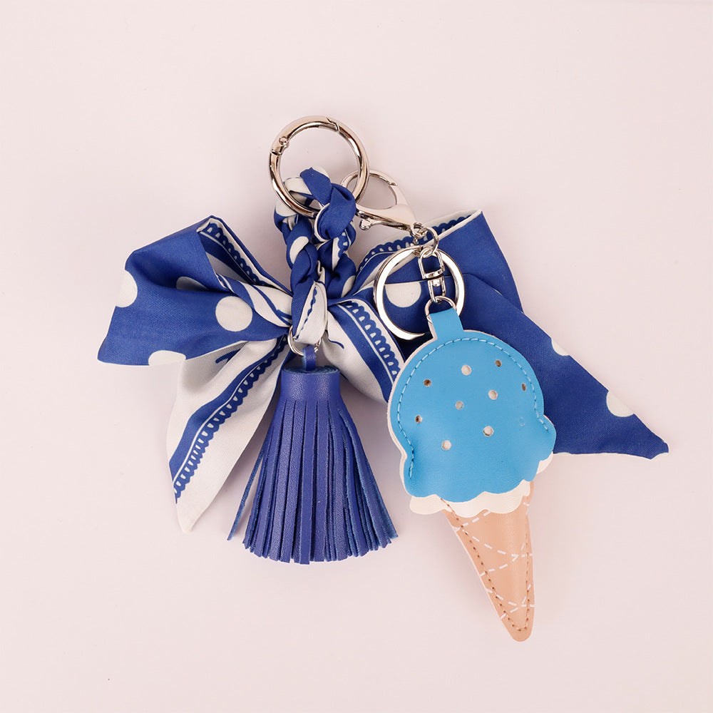 Handmade bag decoration with scarf-style detail