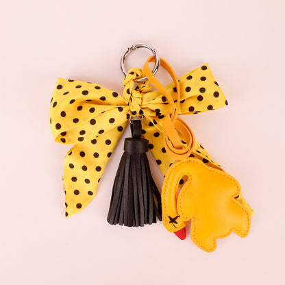 Polka dot yellow scarf accessory for a tote bag
