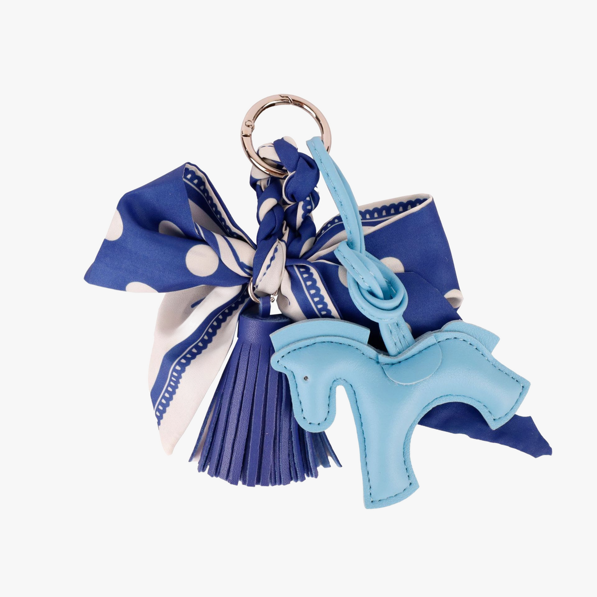 Navy polka dot scarf bow bag charm with tassel