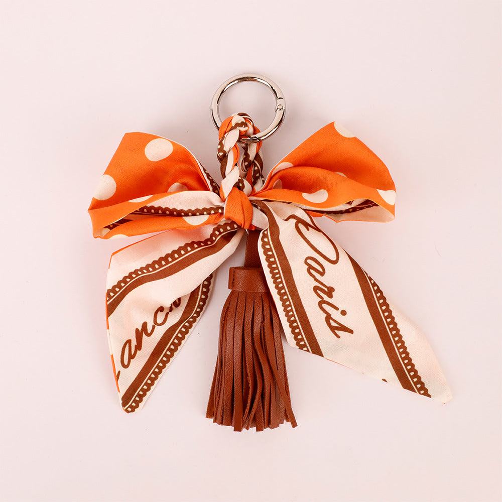 Fabric bow charm for tote and purse